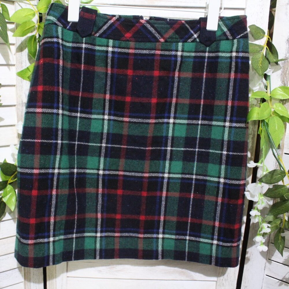 Talbots Blue Green Plaid Academia Wool Blend Mini Skirt 90s (471)